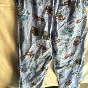 TOM TOM, ocean fish pants. XS. Made in USA. Vintage beach pants. 100% linen